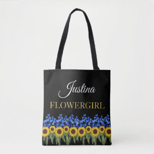 Flowergirl Rustic Bluebells & Sunblommor Bröllop Tygkasse