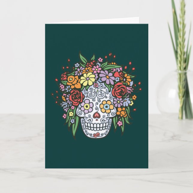 Flowerhair sockerskalle kort (Framsida)
