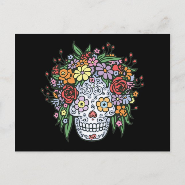 Flowerhair Sugar Skull Vykort (Framsida)