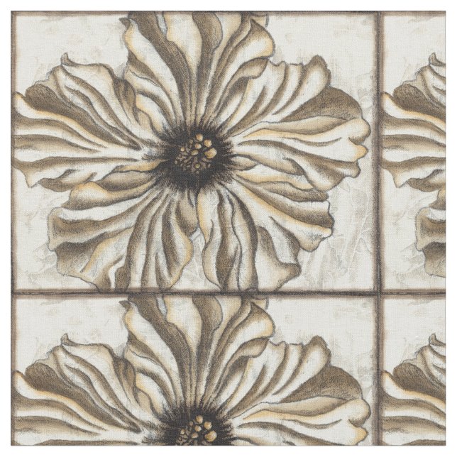 Flowerhead Fresco på Tan Background Tyg (Närbild)