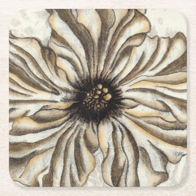 Flowerhead Fresco på Tan Background Underlägg Papper Kvadrat (Framsidan)