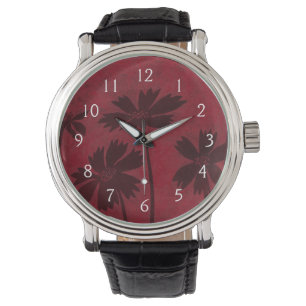 Flowerhead Silhouettes på Crimson Background Armbandsur