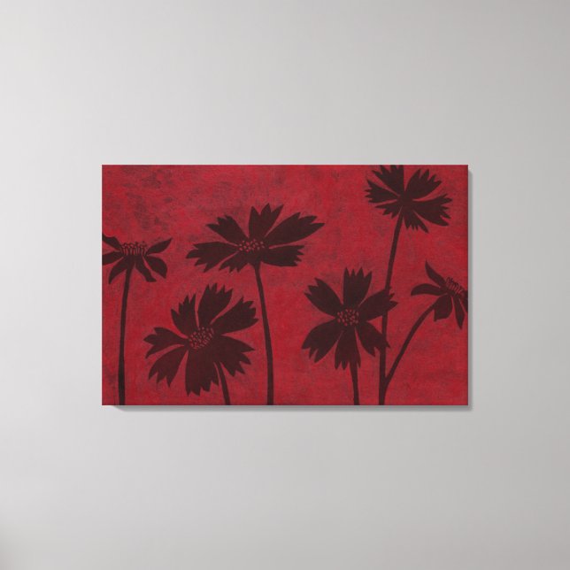 Flowerhead Silhouettes på Crimson Background Canvastryck (Framsida)