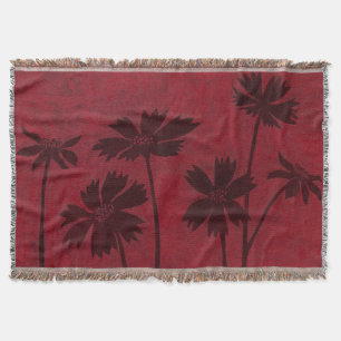 Flowerhead Silhouettes på Crimson Background Filt