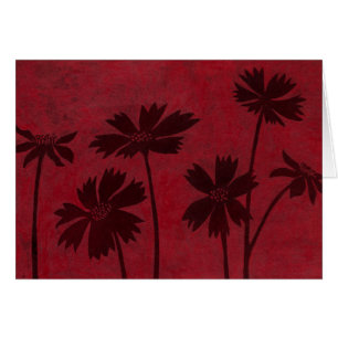 Flowerhead Silhouettes på Crimson Background Hälsningskort