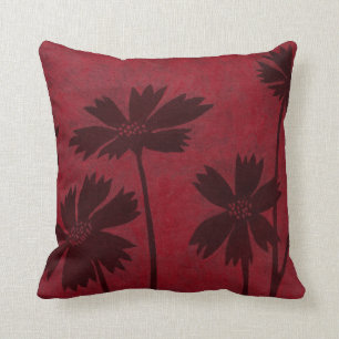 Flowerhead Silhouettes på Crimson Background Kudde