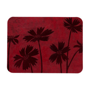 Flowerhead Silhouettes på Crimson Background Magnet