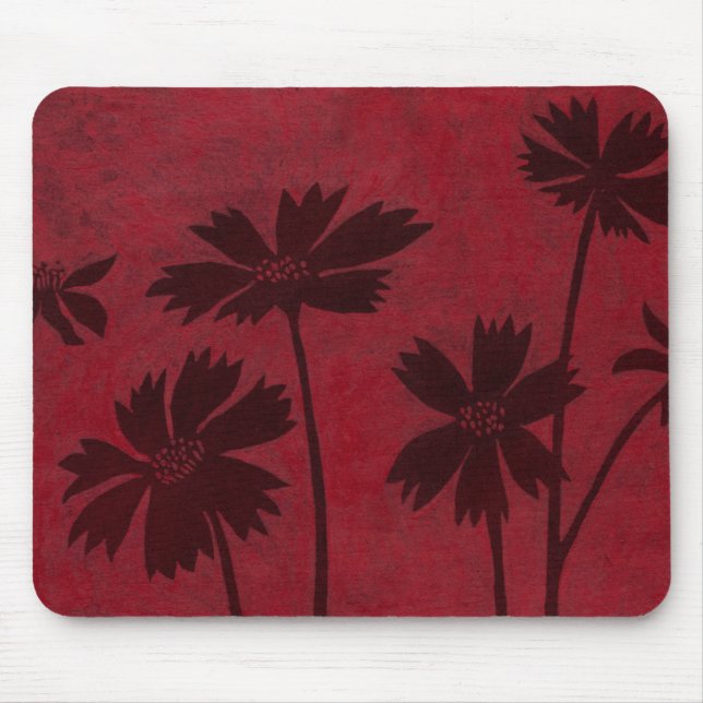 Flowerhead Silhouettes på Crimson Background Musmatta (Framsidan)