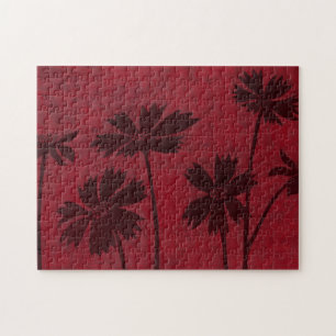 Flowerhead Silhouettes på Crimson Background Pussel