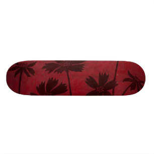 Flowerhead Silhouettes på Crimson Background Skateboard Bräda 21,5 Cm