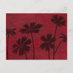 Flowerhead Silhouettes på Crimson Background Vykort