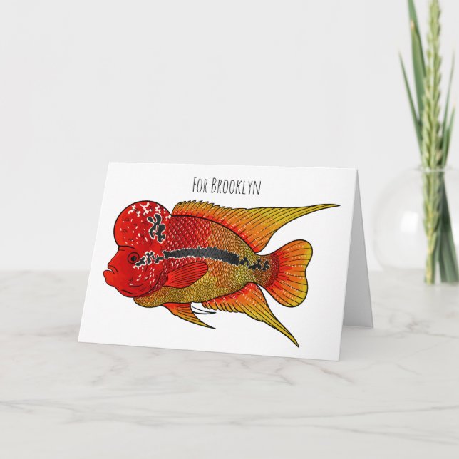Flowerhorn cichlid fish cartoon illustration kort (Framsida)
