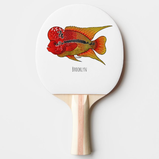 Flowerhorn cichlid fish cartoon illustration pingisracket (Framsidan)