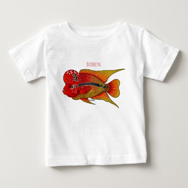 Flowerhorn-ciklid fisk serieillustration t shirt (Framsida)