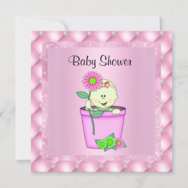 FLOWERPOT ROSA BABY SHOWER-INBJUDAN, ny romb Inbjudningar