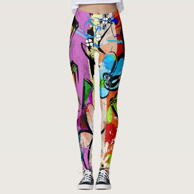Flowers Abstrakt, Geometric Linjer Composition. Leggings (Framsida)