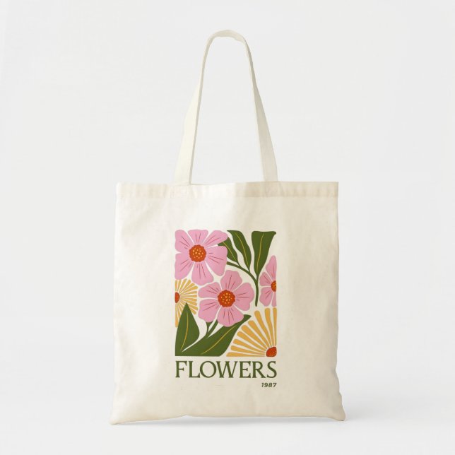 Flowers Aesthetic Tote Bag | Vintage Floral Tygkasse (Framsidan)