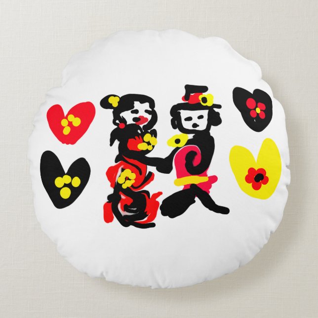 Flowers and black and red Valentine day Rund Kudde (Framsidan)