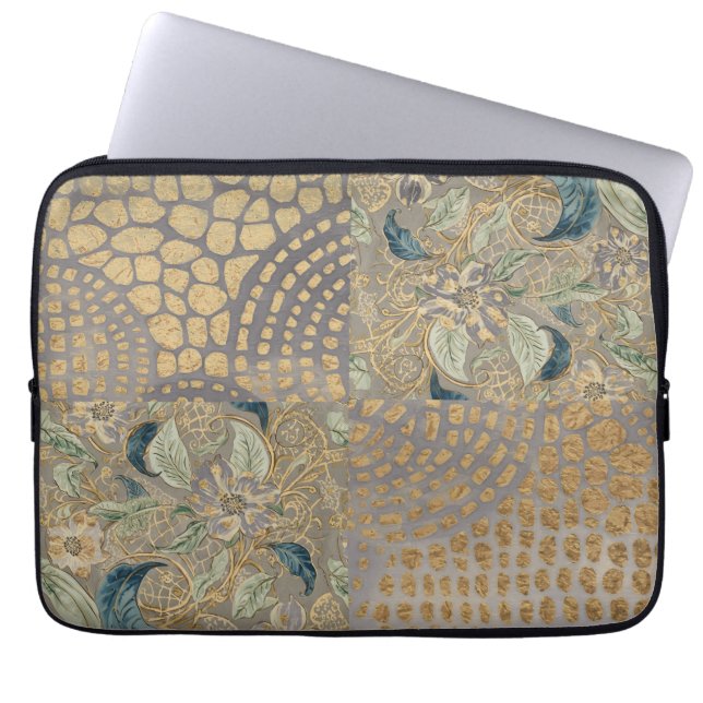 Flowers and Golden Giraffe Skin, Grey Background Laptop Fodral (Framsidan)