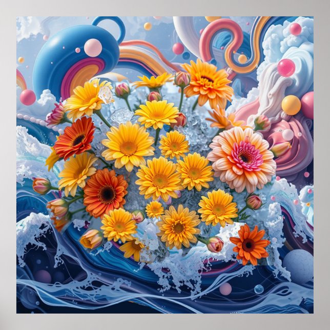 Flowers and Ocean Waves Poster (Framsidan)