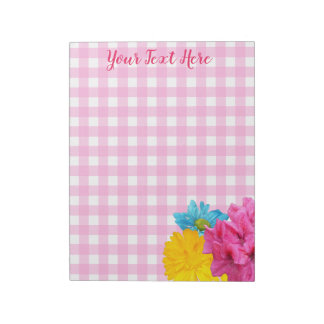 Flowers and Pink Gingham Anteckningsblock