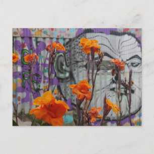 Flowers and Street Art in Valparaiso, Chile Vykort