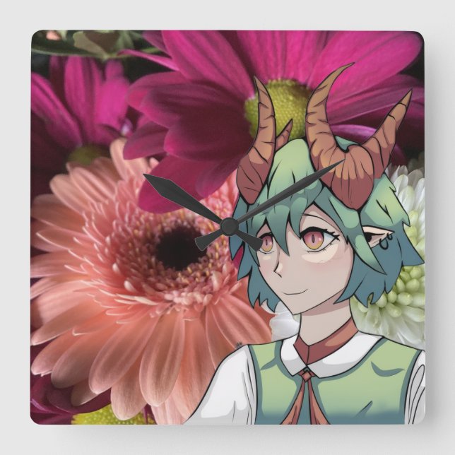 Flowers, anime, fyrkantig klocka (Framsida)
