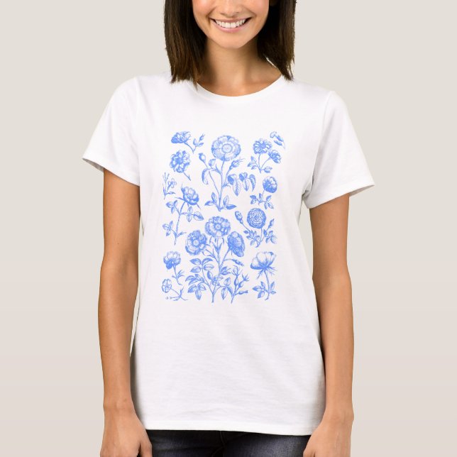 Flowers Antique Botanical Art T Shirt (Framsida)