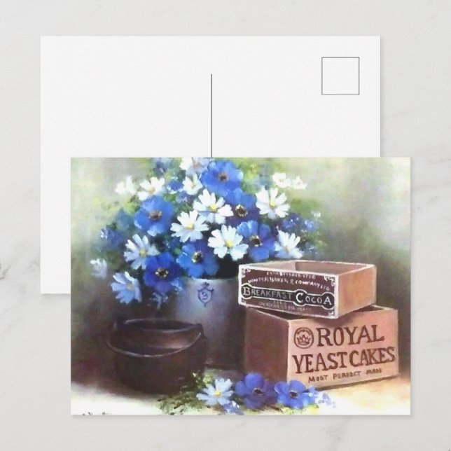 Flowers Antiques Wooden Advertising Crat Postcard Vykort (Fram/baksida)
