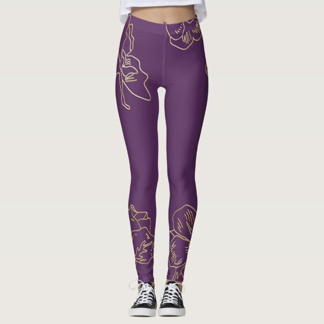 Flowers art nouveau Guld Leggings (Framsida)