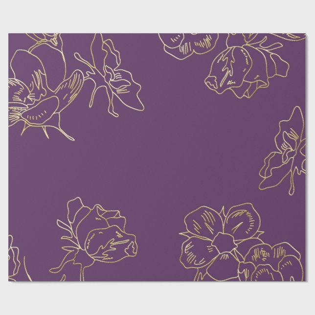 Flowers art nouveau Guld Presentpapper (Platt)