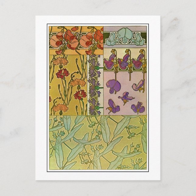 Flowers Art nouveau Stil, Mucha Vykort (Framsida)