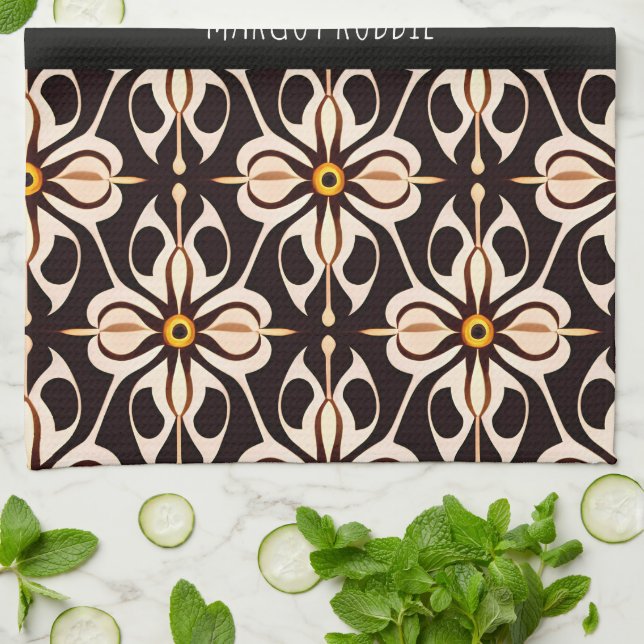 Flowers Batik Gult Beige Blommönster Kökshandduk (Vikta)