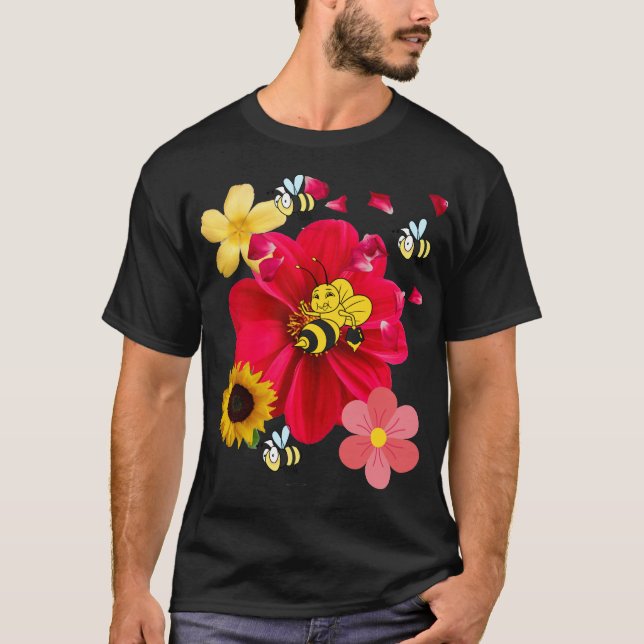 Flowers Bee Funny Retro style Novelty Nature T Shirt (Framsida)