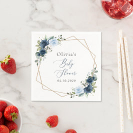 Flowers, Blåa blommor, Grey, Baby Shower Pappersservett