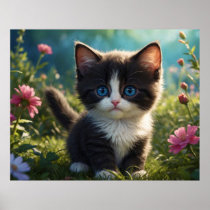 *~* Flowers Black Kattunge 5:4 Kattdjur Kitten Poster