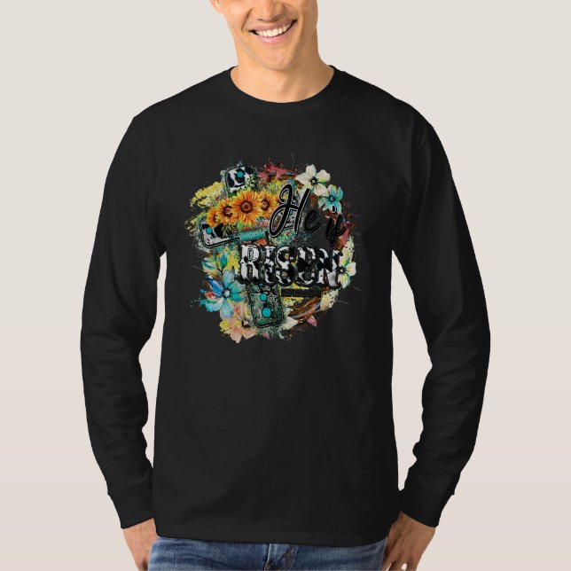 Flowers Bless Faith Cross He is Risen Matthew Bibl T Shirt (Framsida)