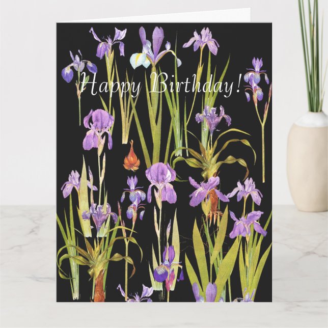 Flowers Blommigt Botanical Iris Big Birthday Card Kort (Framsida)