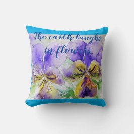 Flowers blommigt Turcos Blue pansy poppy Cushion Kudde