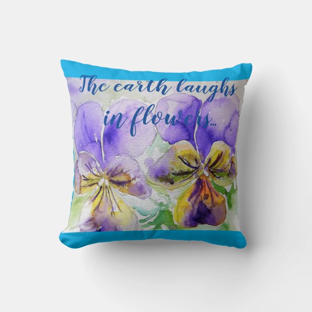 Flowers blommigt Turcos Blue pansy poppy Cushion Kudde (Framsida)
