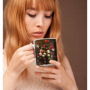 Flowers Blommigt Vintage Art Guld Monogrammed Jumb Jumbo Mugg