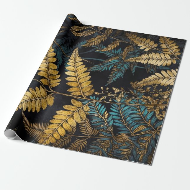 Flowers botaniska mönster ferns #nature presentpapper (Utrullad)