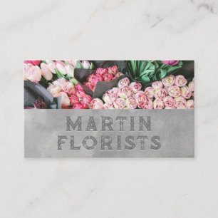 Flowers Bouquet Embossed Stil Lettering Visitkort