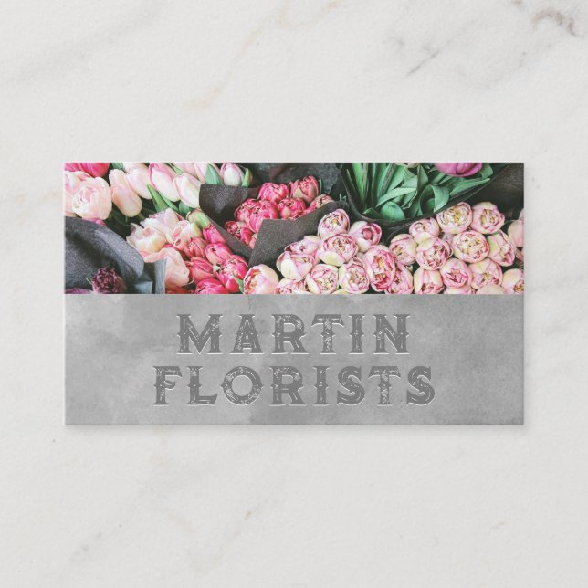 Flowers Bouquet | Embossed Stil Lettering Visitkort (Framsida)