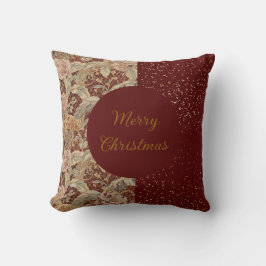 Flowers,Burgundi Red Gold Glitter, Merry Christmas Kudde