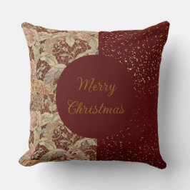 Flowers,Burgundi Red Gold Glitter, Merry Christmas Kudde