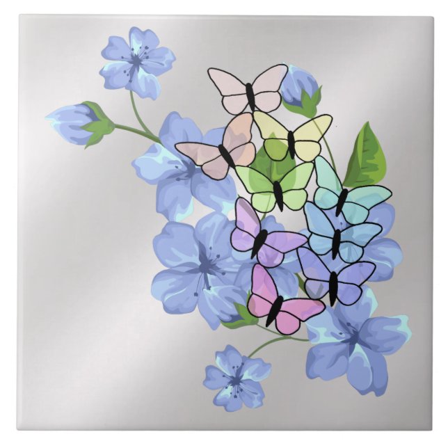 Flowers & Butterflies Ceramic Tile Kakelplatta (Framsidan)