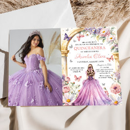 Flowers Butterflies Lilac Princess Quinceañera Inbjudningar