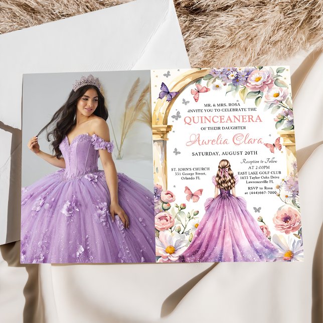 Flowers Butterflies Lilac Princess Quinceañera Inbjudningar (Skapare uppladdad)