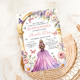 Flowers Butterflies Lilac Princess Quinceañera Inbjudningar